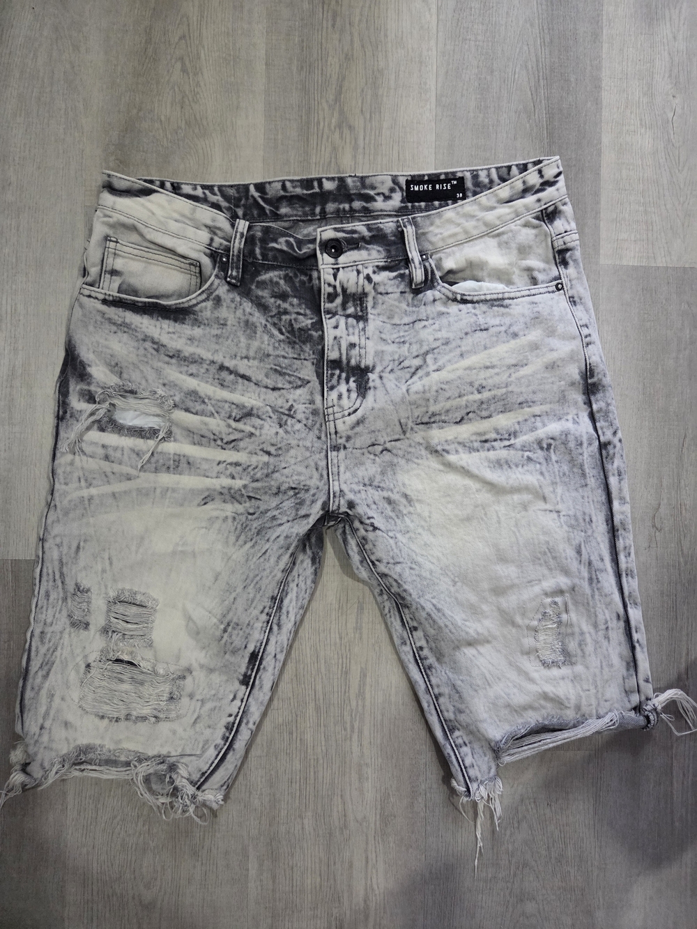 Smoke Rise Men's Acid Wash Gray Distressed Jean Shorts
